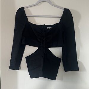 Zara Black Cutout Long Sleeve Top